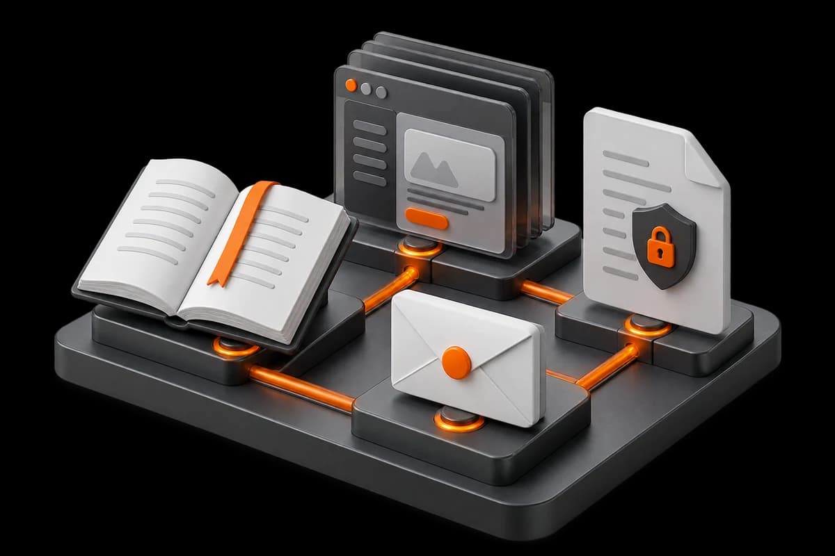 Illustrated ecosystem that connects verifiable credentials, institutional management, webmail and vehicle intelligence.