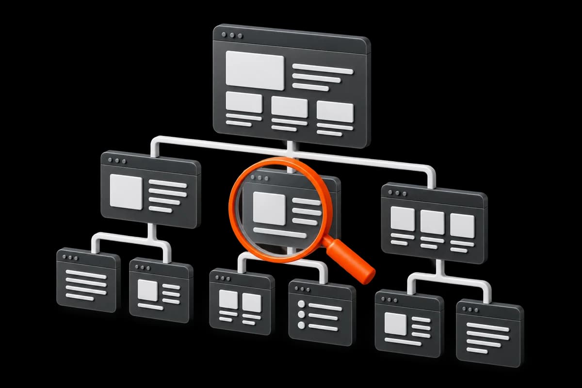 Illustrated system that connects search intent, site architecture, performance and conversion measurement.