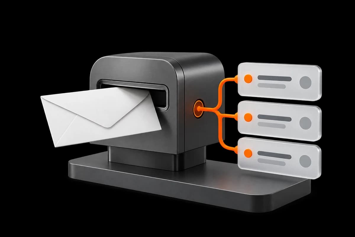 Illustrated webmail with input, output, search, message protection and private attachment vault.