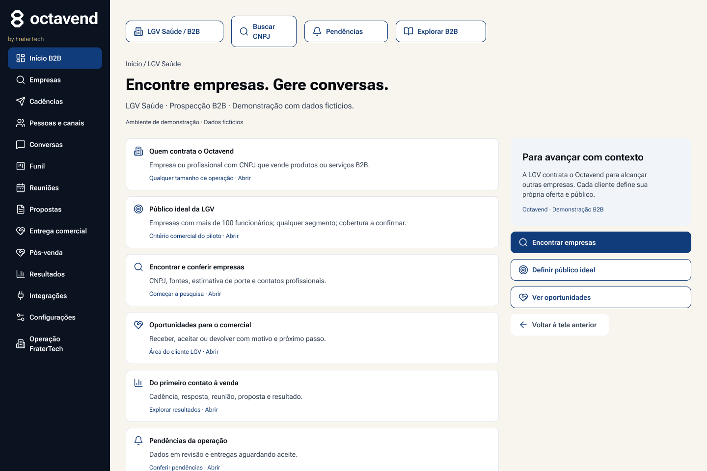 Visão geral do protótipo Octavend no Figma, com acesso às jornadas demonstrativas.